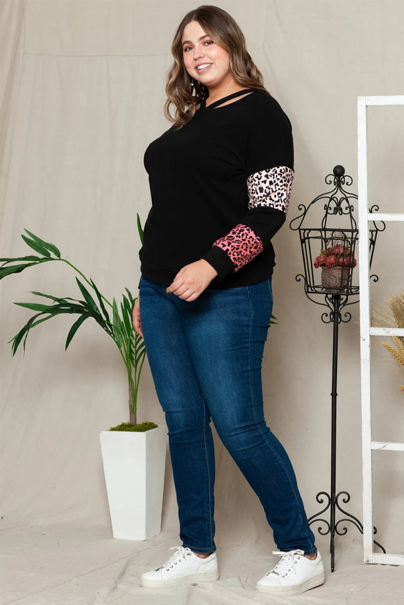 Plus Size Leopard Dropped Shoulder Long Sleeve T-Shirt - Deb Shops