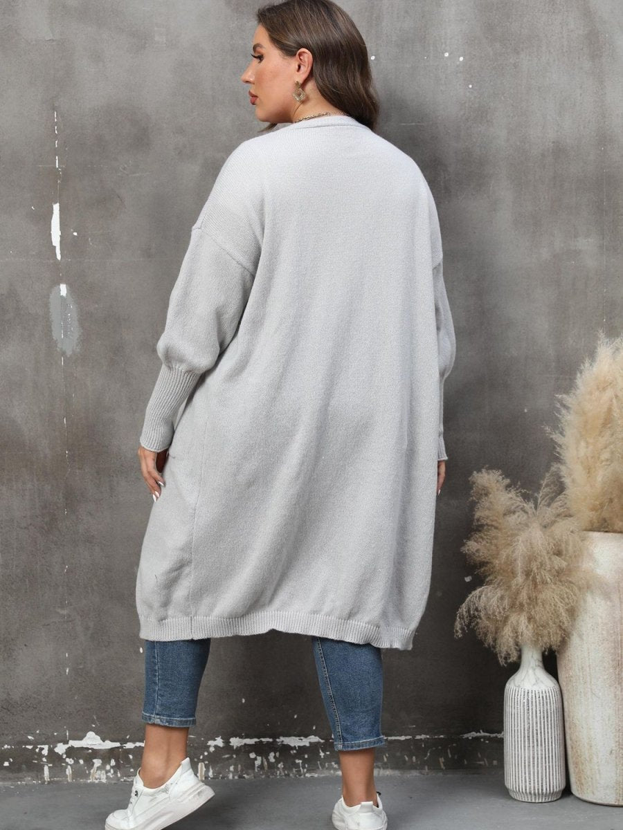 Plus Size Long Sleeve Pocketed Cardigan - Deb Shops