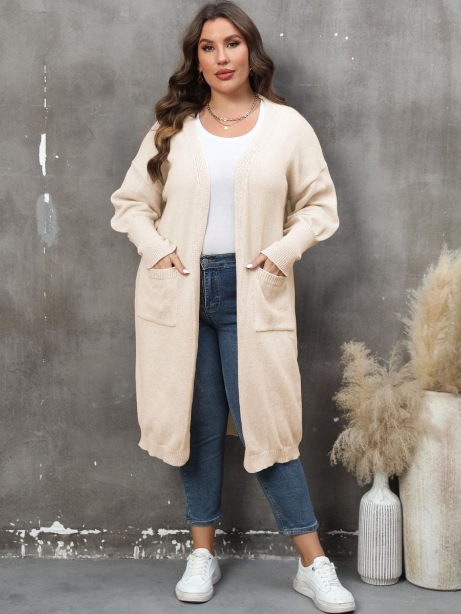Plus Size Long Sleeve Pocketed Cardigan - Deb Shops