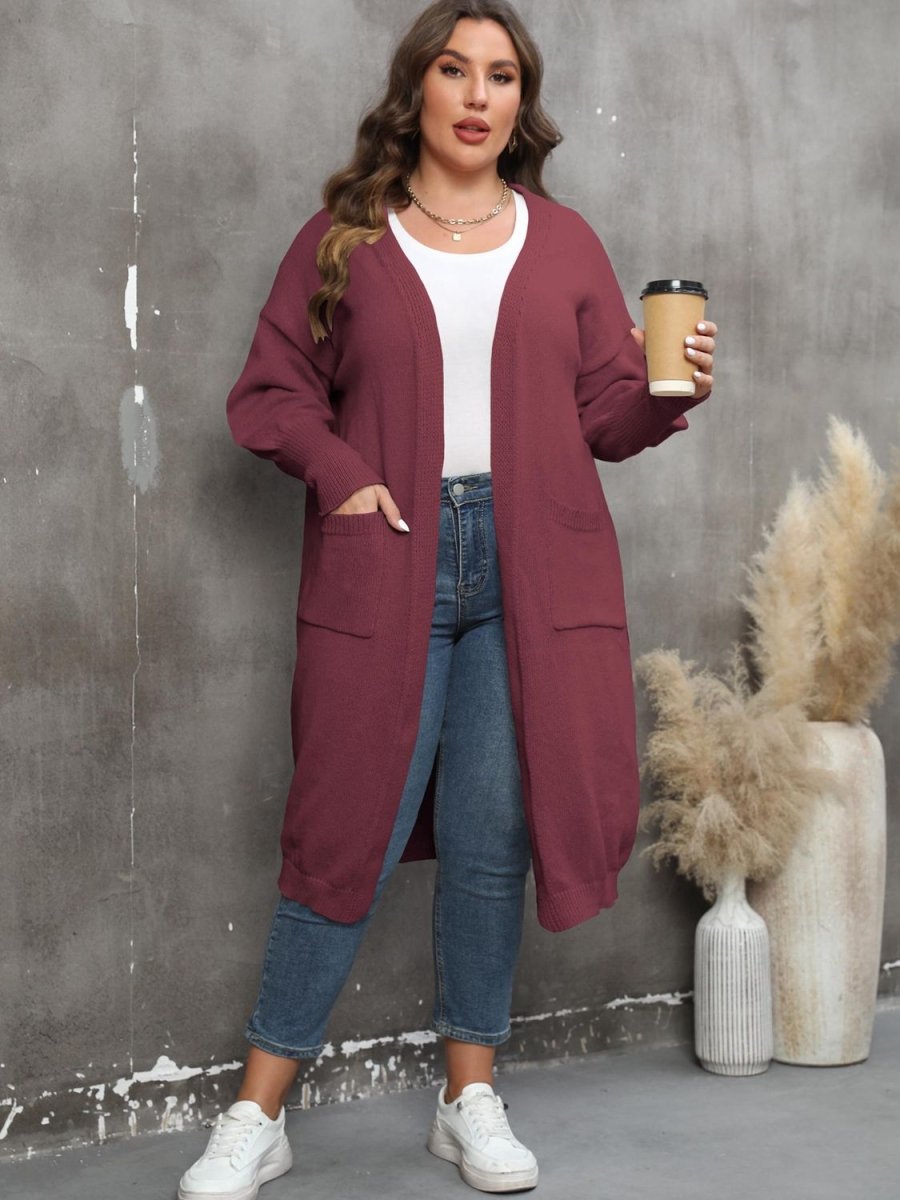 Plus Size Long Sleeve Pocketed Cardigan - Deb Shops