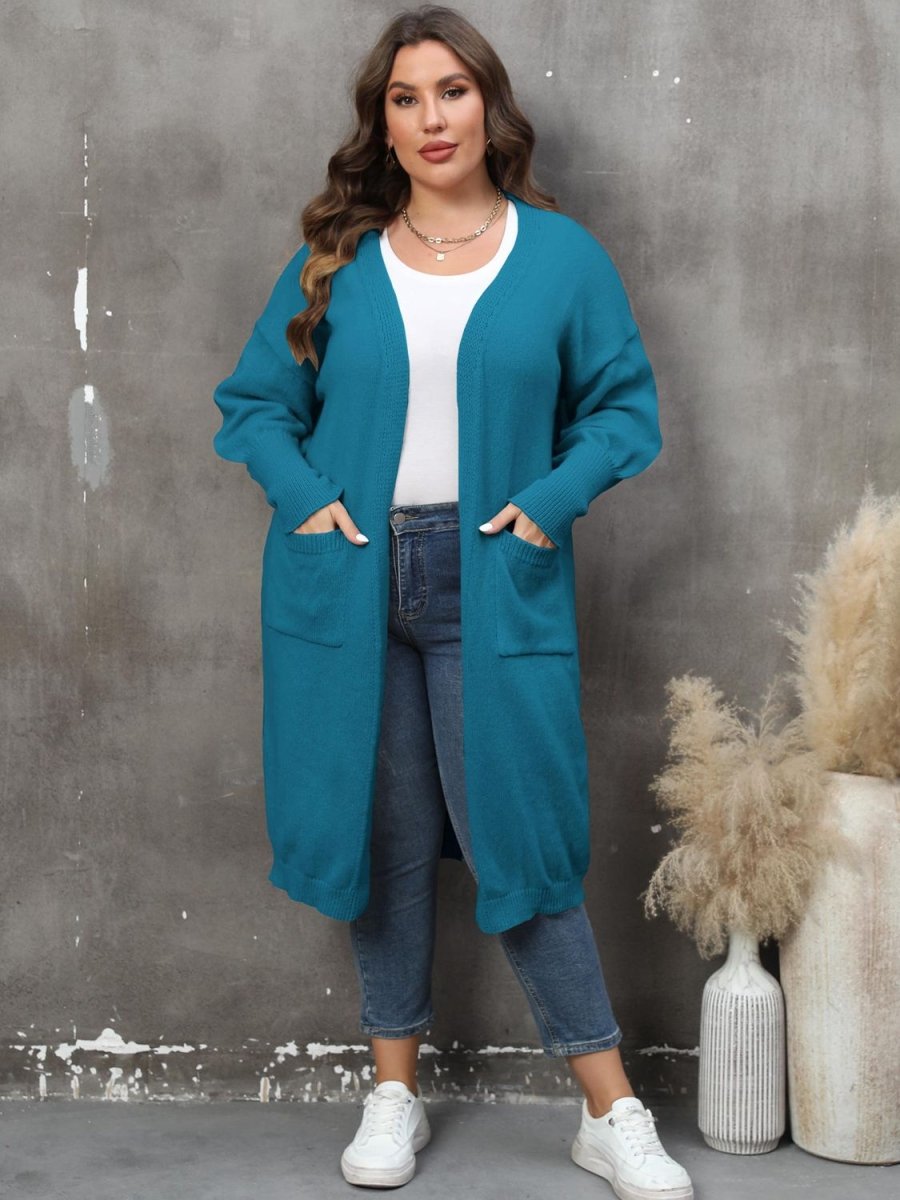 Plus Size Long Sleeve Pocketed Cardigan - Deb Shops