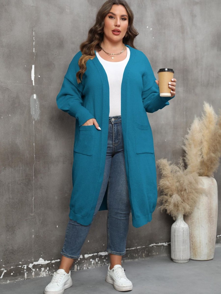 Plus Size Long Sleeve Pocketed Cardigan - Deb Shops