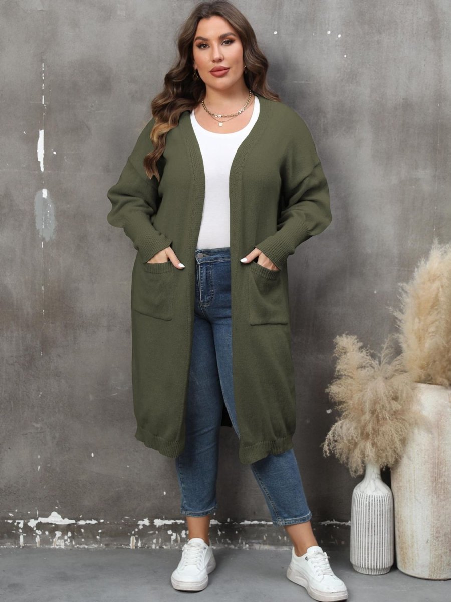 Plus Size Long Sleeve Pocketed Cardigan - Deb Shops