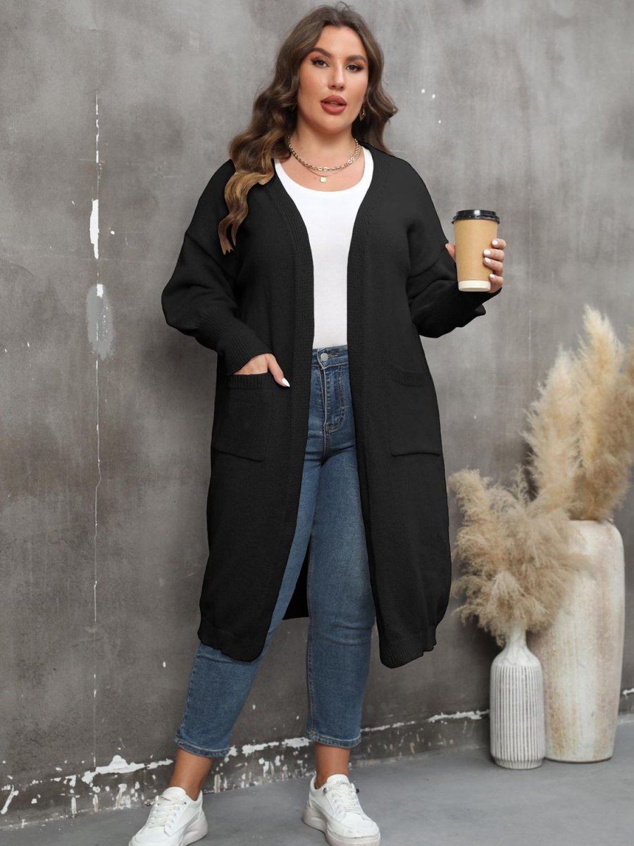 Plus Size Long Sleeve Pocketed Cardigan - Deb Shops