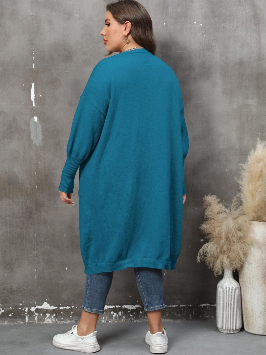 Plus Size Long Sleeve Pocketed Cardigan - Deb Shops