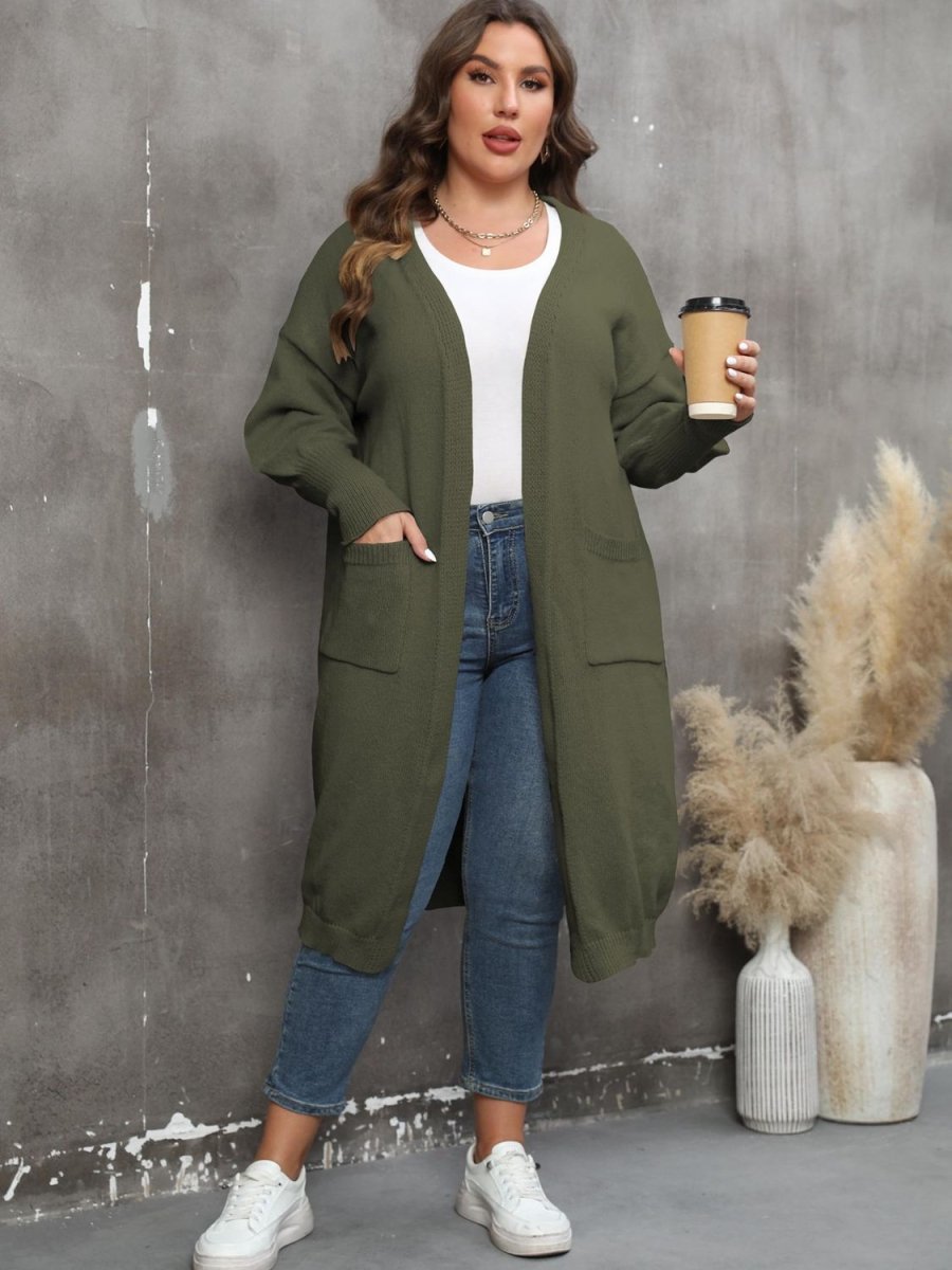 Plus Size Long Sleeve Pocketed Cardigan - Deb Shops