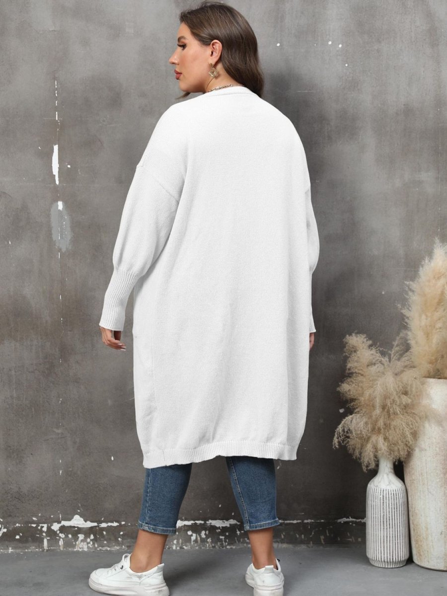 Plus Size Long Sleeve Pocketed Cardigan - Deb Shops