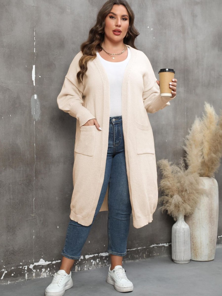 Plus Size Long Sleeve Pocketed Cardigan - Deb Shops