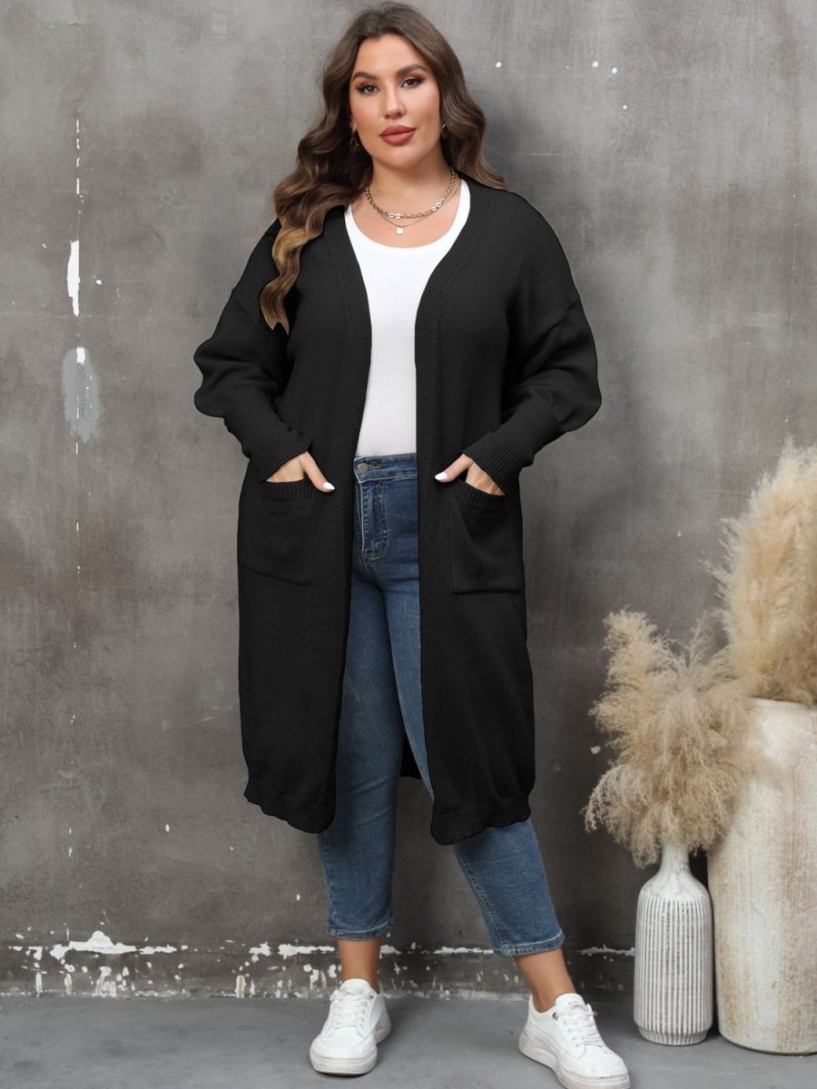 Plus Size Long Sleeve Pocketed Cardigan - Deb Shops