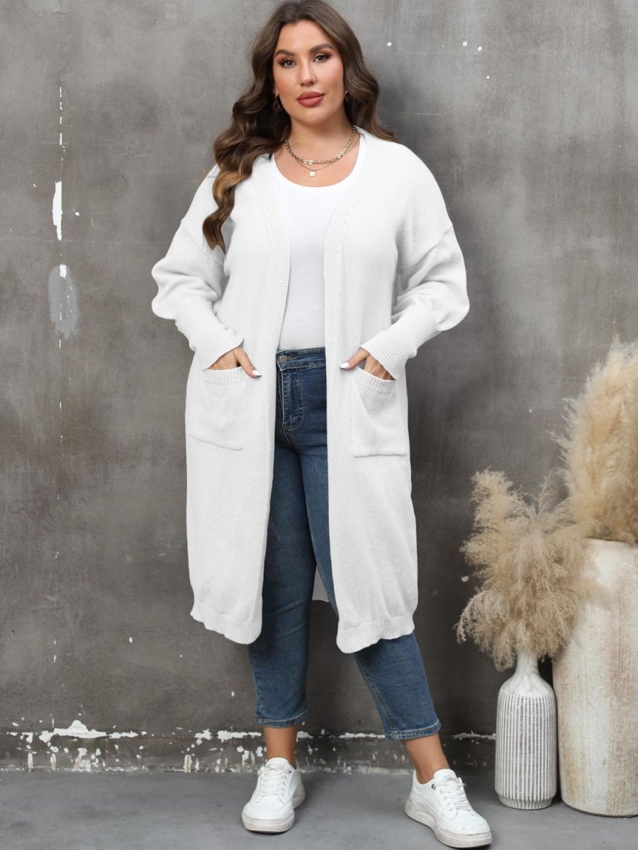 Plus Size Long Sleeve Pocketed Cardigan - Deb Shops