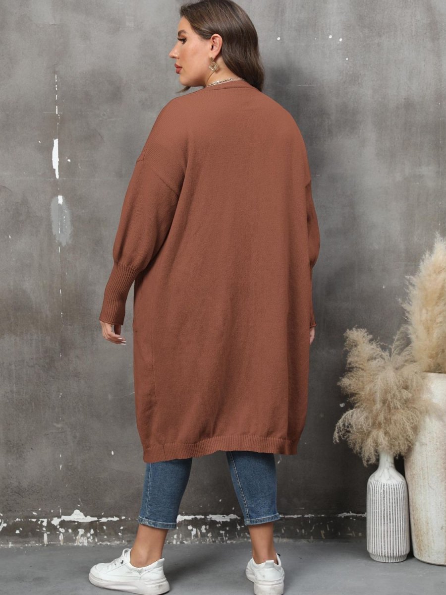Plus Size Long Sleeve Pocketed Cardigan - Deb Shops