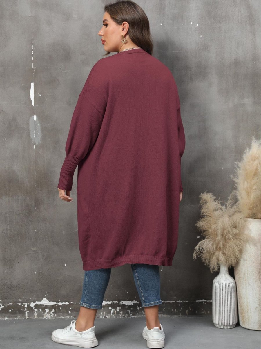 Plus Size Long Sleeve Pocketed Cardigan - Deb Shops