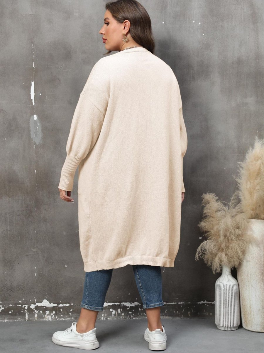 Plus Size Long Sleeve Pocketed Cardigan - Deb Shops