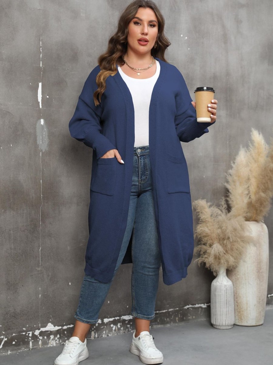 Plus Size Long Sleeve Pocketed Cardigan - Deb Shops