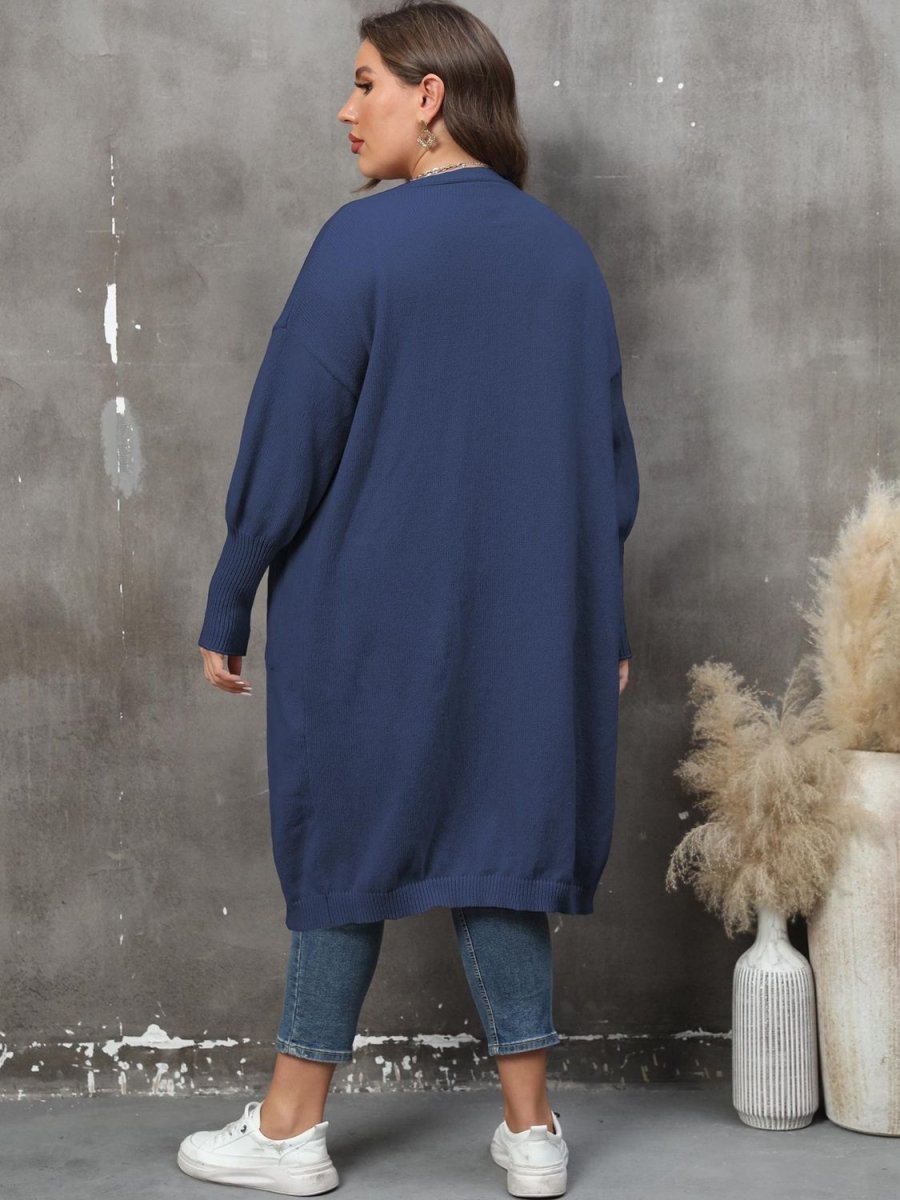 Plus Size Long Sleeve Pocketed Cardigan - Deb Shops