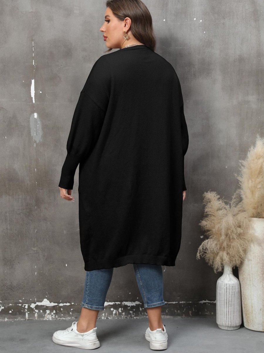 Plus Size Long Sleeve Pocketed Cardigan - Deb Shops
