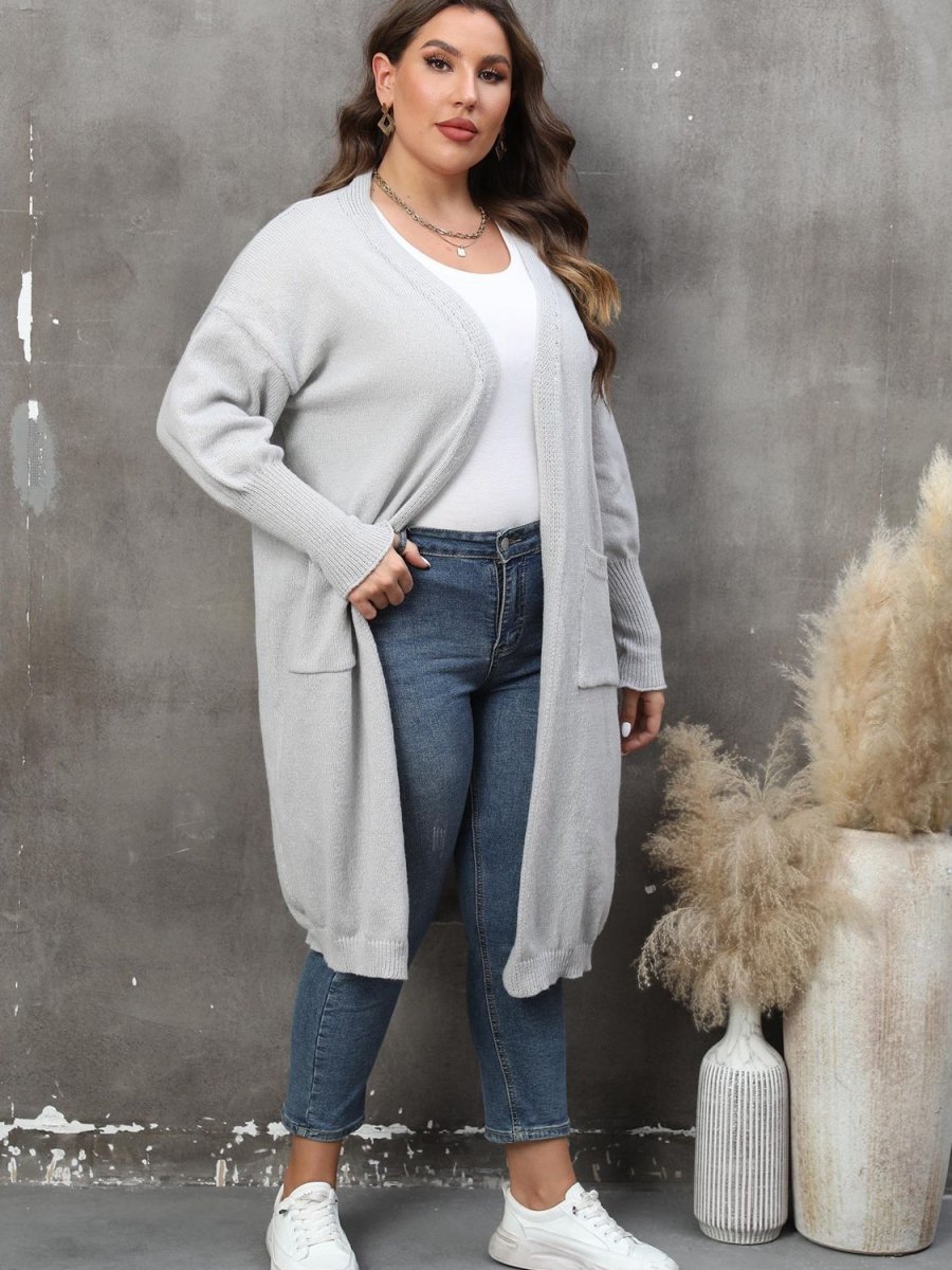 Plus Size Long Sleeve Pocketed Cardigan - Deb Shops