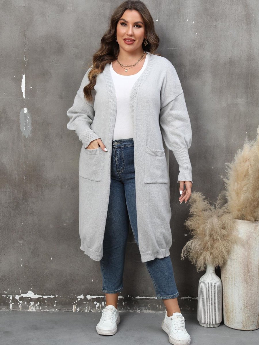 Plus Size Long Sleeve Pocketed Cardigan - Deb Shops