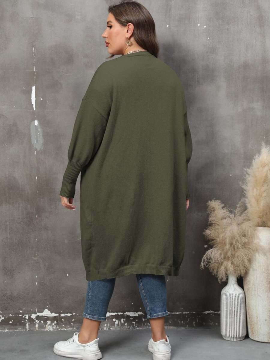 Plus Size Long Sleeve Pocketed Cardigan - Deb Shops