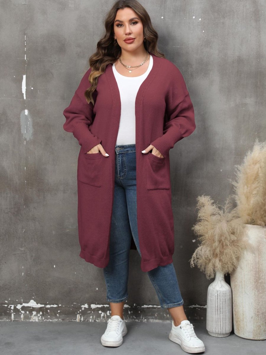 Plus Size Long Sleeve Pocketed Cardigan - Deb Shops
