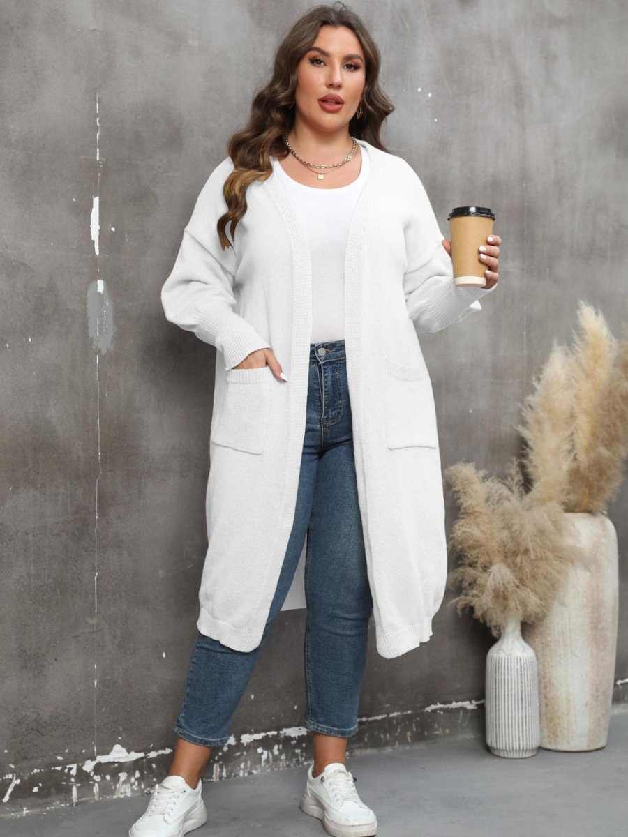Plus Size Long Sleeve Pocketed Cardigan - Deb Shops