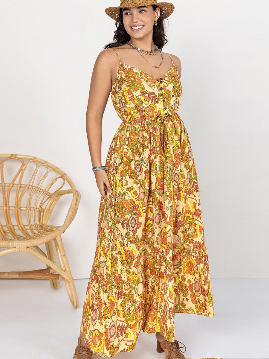 Plus Size Printed V - Neck Maxi Cami Dress - Deb Shops