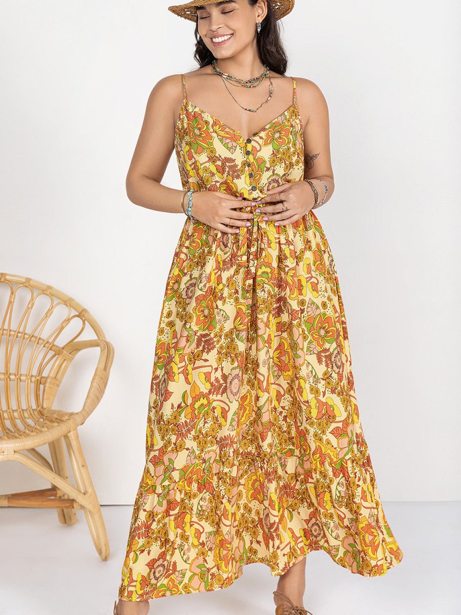 Plus Size Printed V - Neck Maxi Cami Dress - Deb Shops