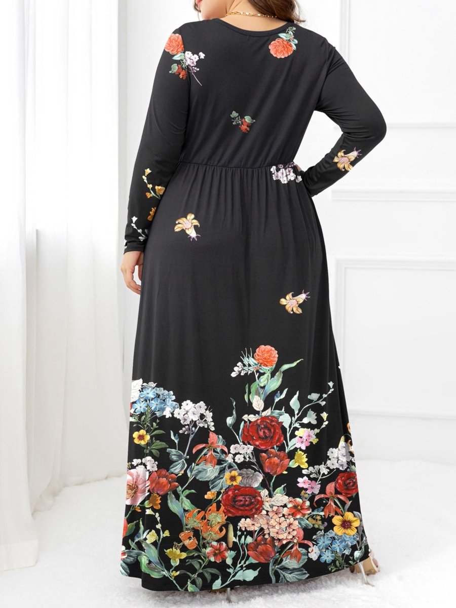 Plus Size Round Neck Maxi Dress with Pockets - Deb Shops