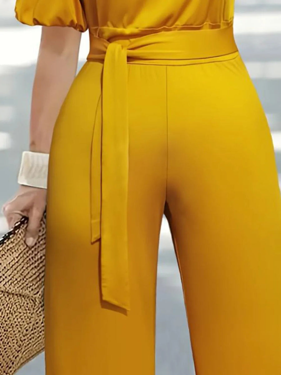 Plus Size Single Shoulder Tie Waist Jumpsuit - Deb Shops