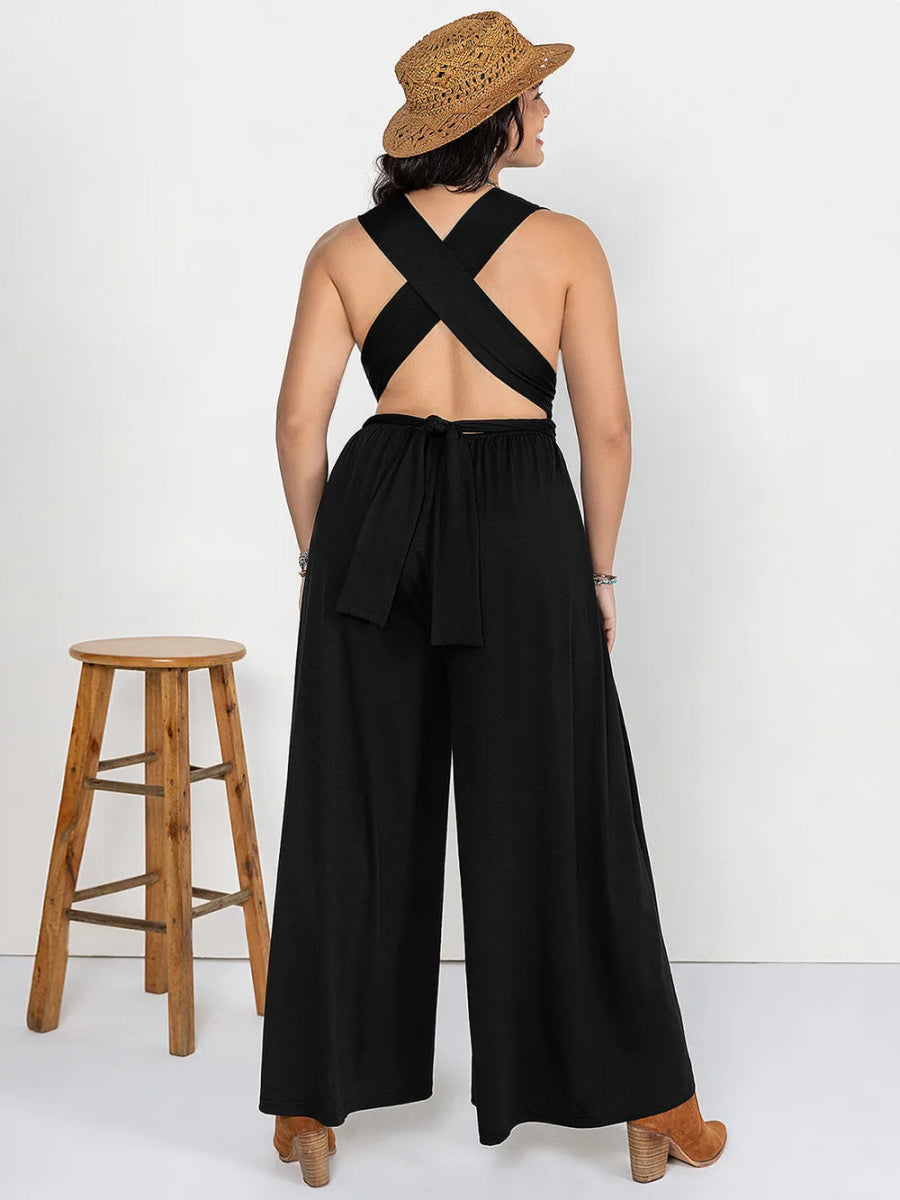 Plus Size V - Neck Wide Leg Jumpsuit - Deb Shops