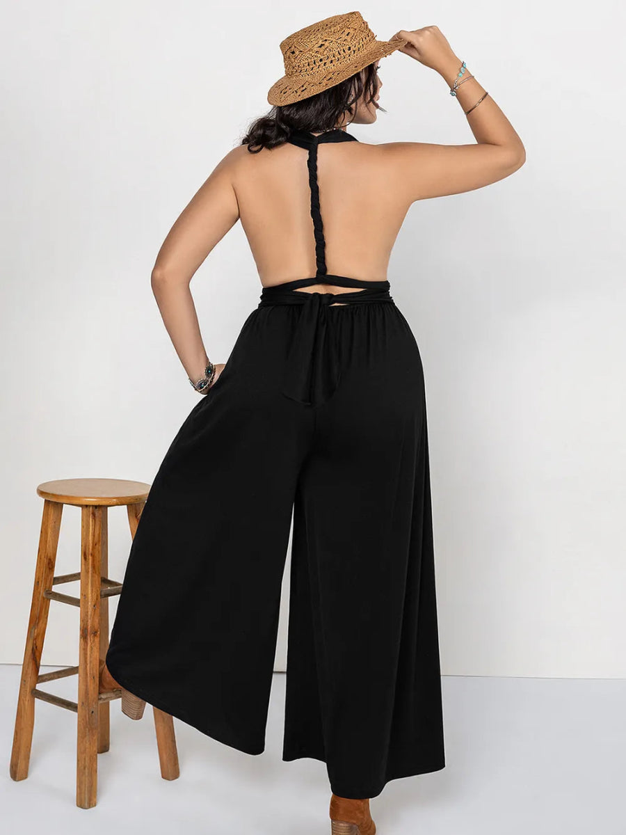 Plus Size V - Neck Wide Leg Jumpsuit - Deb Shops