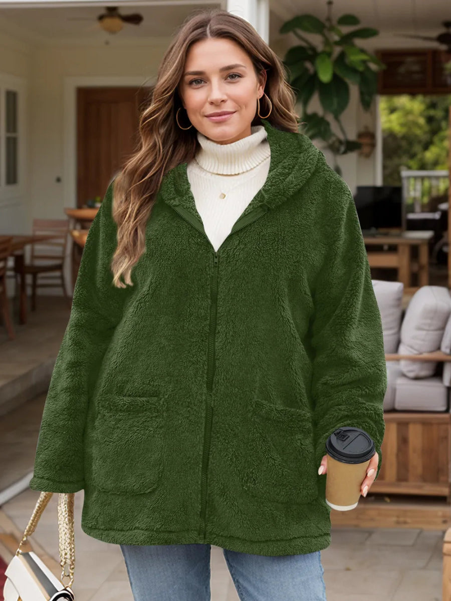 Plus Size Zip Up Long Sleeve Hooded Outerwear - Deb Shops