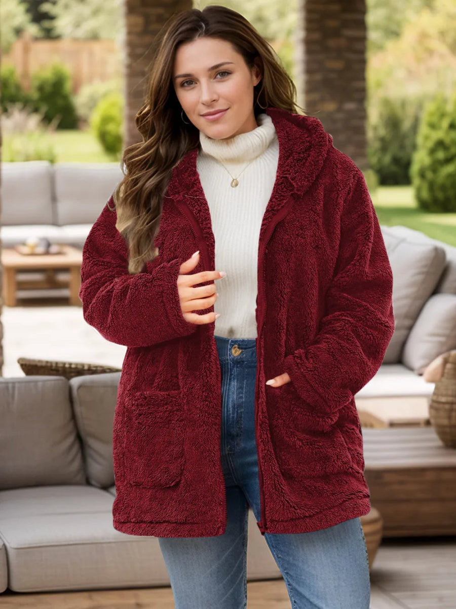Plus Size Zip Up Long Sleeve Hooded Outerwear - Deb Shops