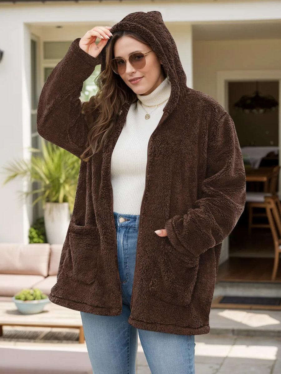 Plus Size Zip Up Long Sleeve Hooded Outerwear - Deb Shops