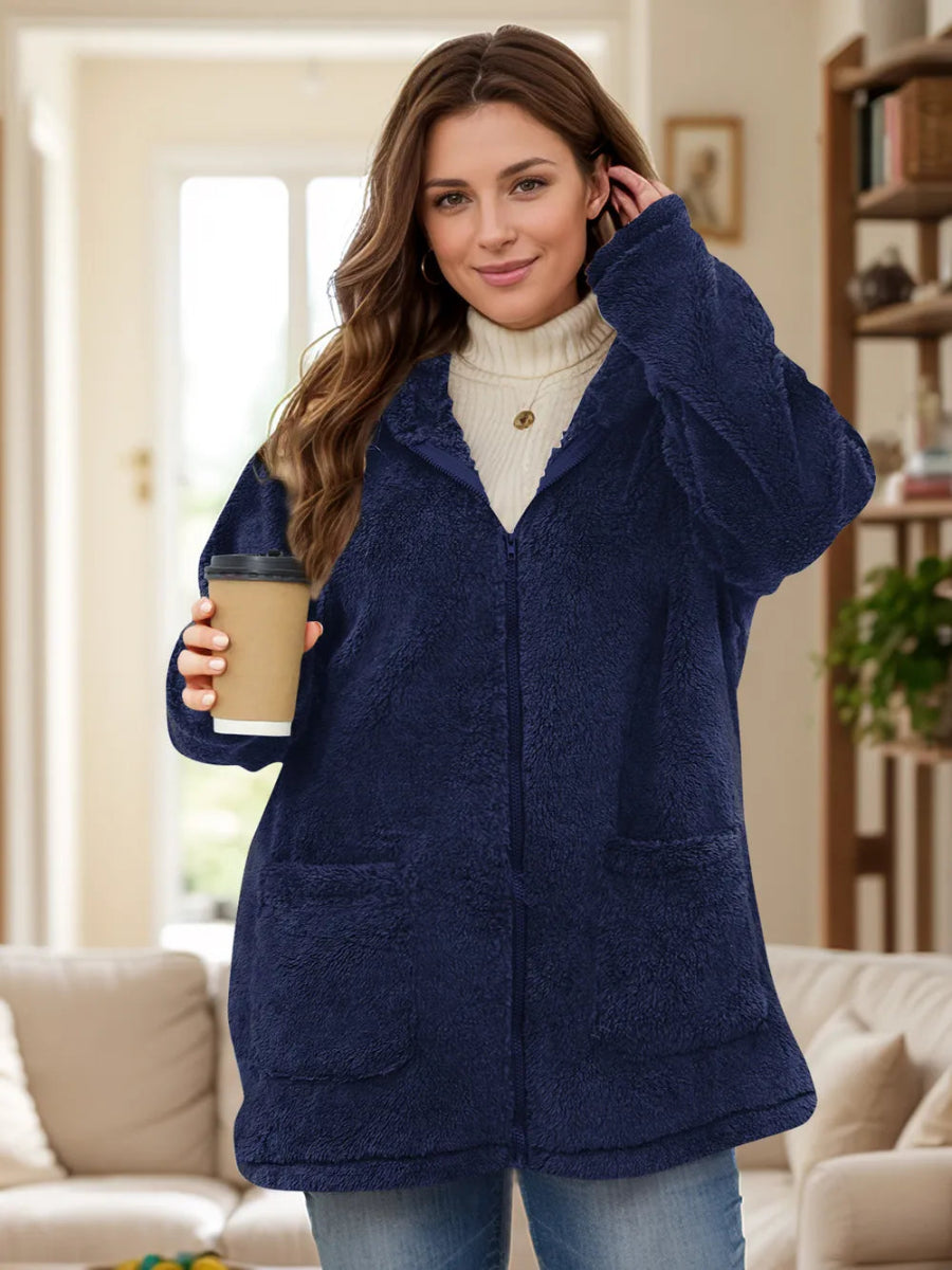 Plus Size Zip Up Long Sleeve Hooded Outerwear - Deb Shops