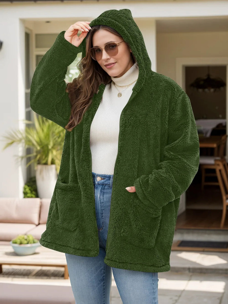 Plus Size Zip Up Long Sleeve Hooded Outerwear - Deb Shops