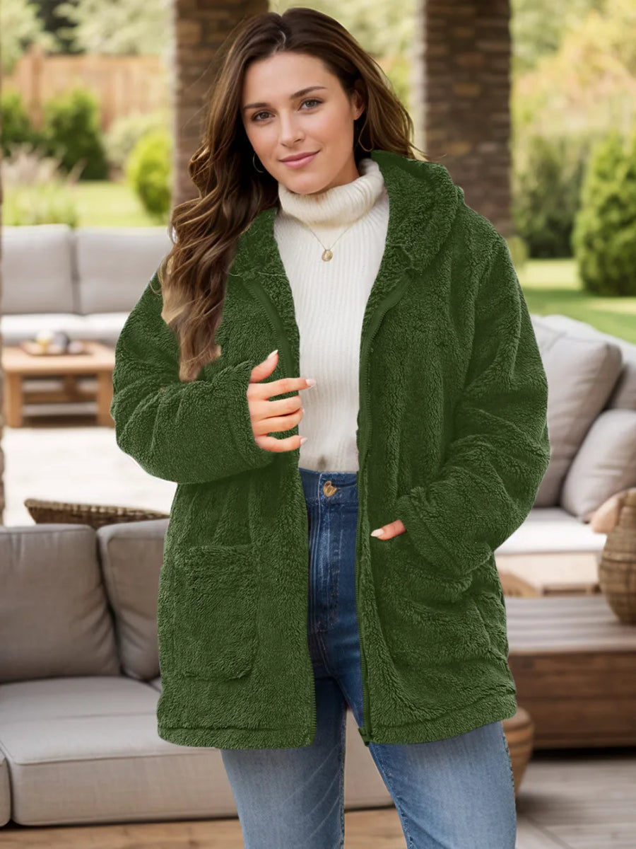 Plus Size Zip Up Long Sleeve Hooded Outerwear - Deb Shops