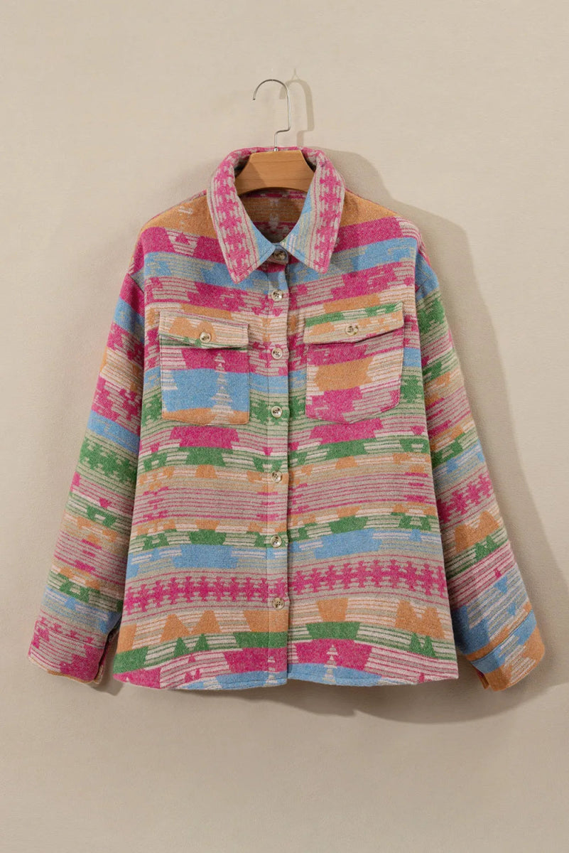 Stylish Pocketed Collared Neck Jacket - Deb Shops