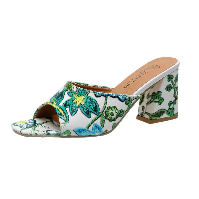 Printed Block Heels Sandals - Deb Shops