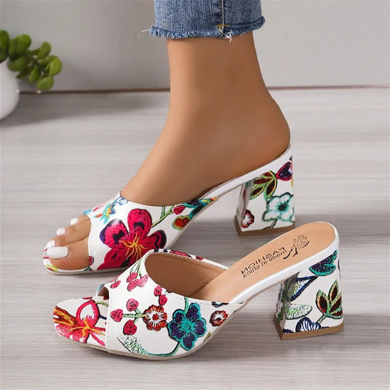 Printed Block Heels Sandals - Deb Shops