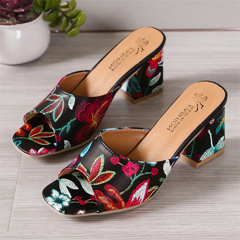 Printed Block Heels Sandals - Deb Shops