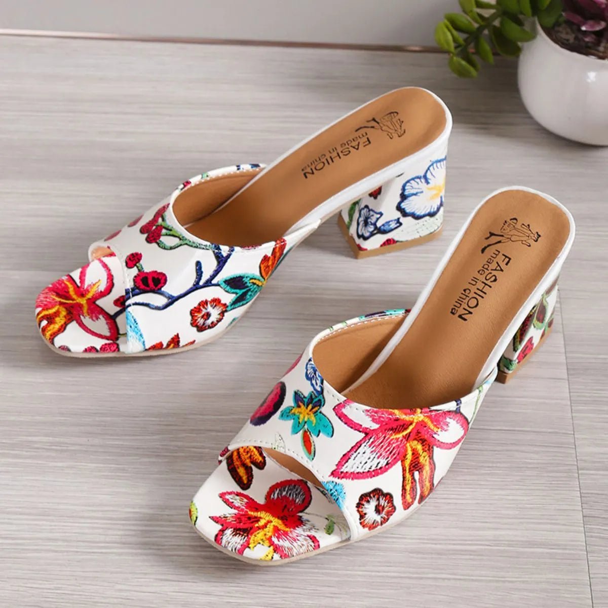 Printed Block Heels Sandals - Deb Shops