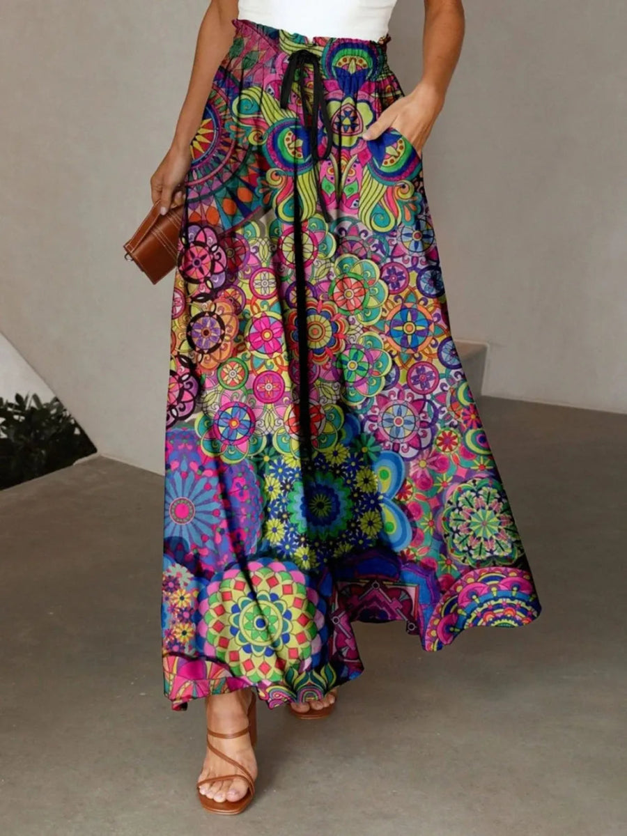 Printed Maxi Skirt with Pockets - Deb Shops