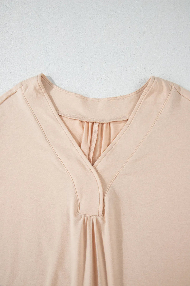 Printed V - Neck Long Sleeve Blouse - Deb Shops