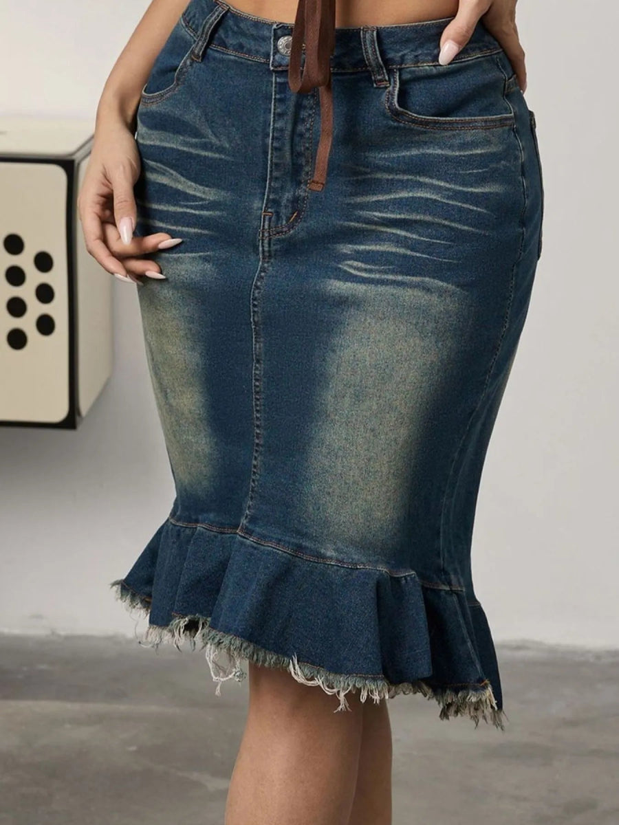 Raw Hem Mermaid Denim Skirt - Deb Shops