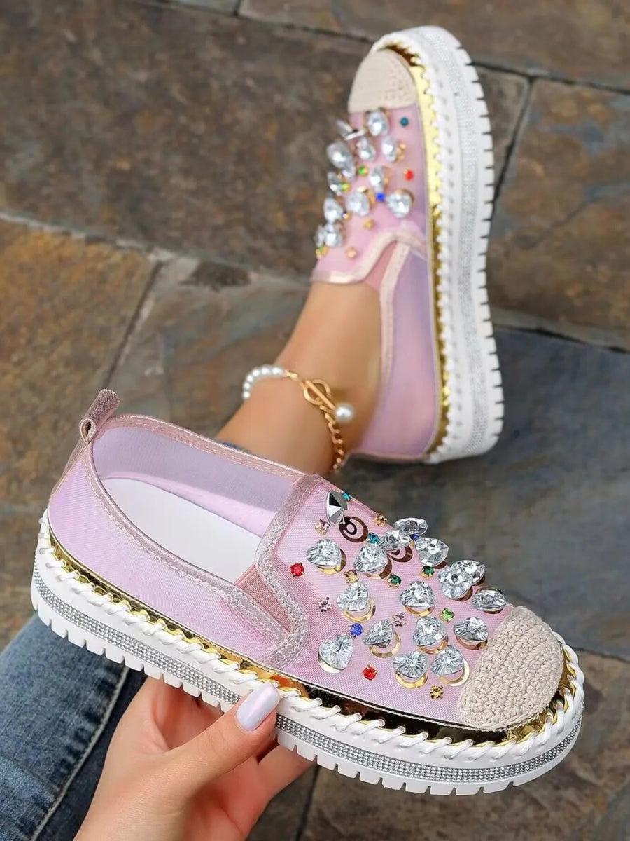 Rhinestone Embellished Platform Loafers - Deb Shops