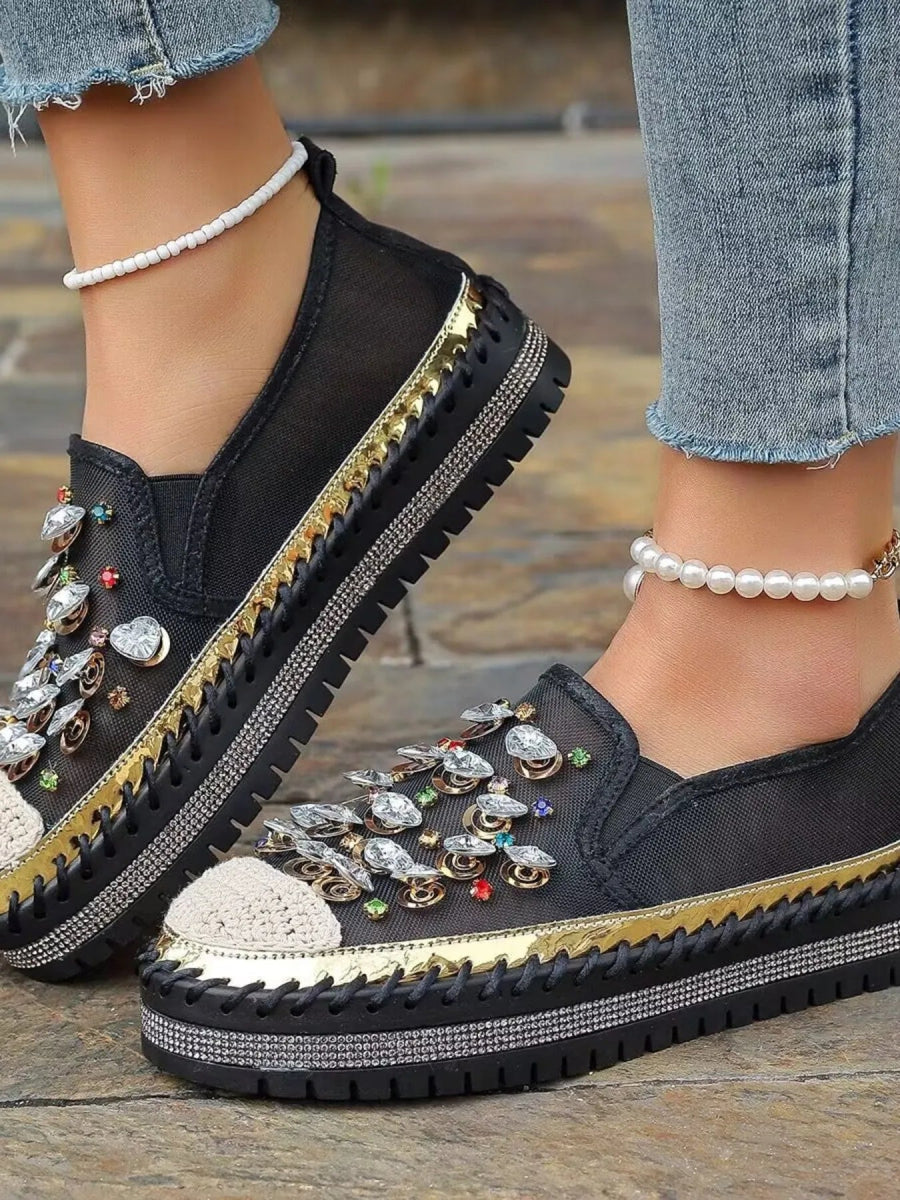 Rhinestone Embellished Platform Loafers - Deb Shops