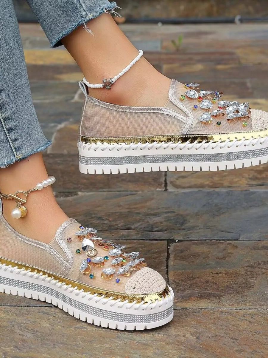 Rhinestone Embellished Platform Loafers - Deb Shops