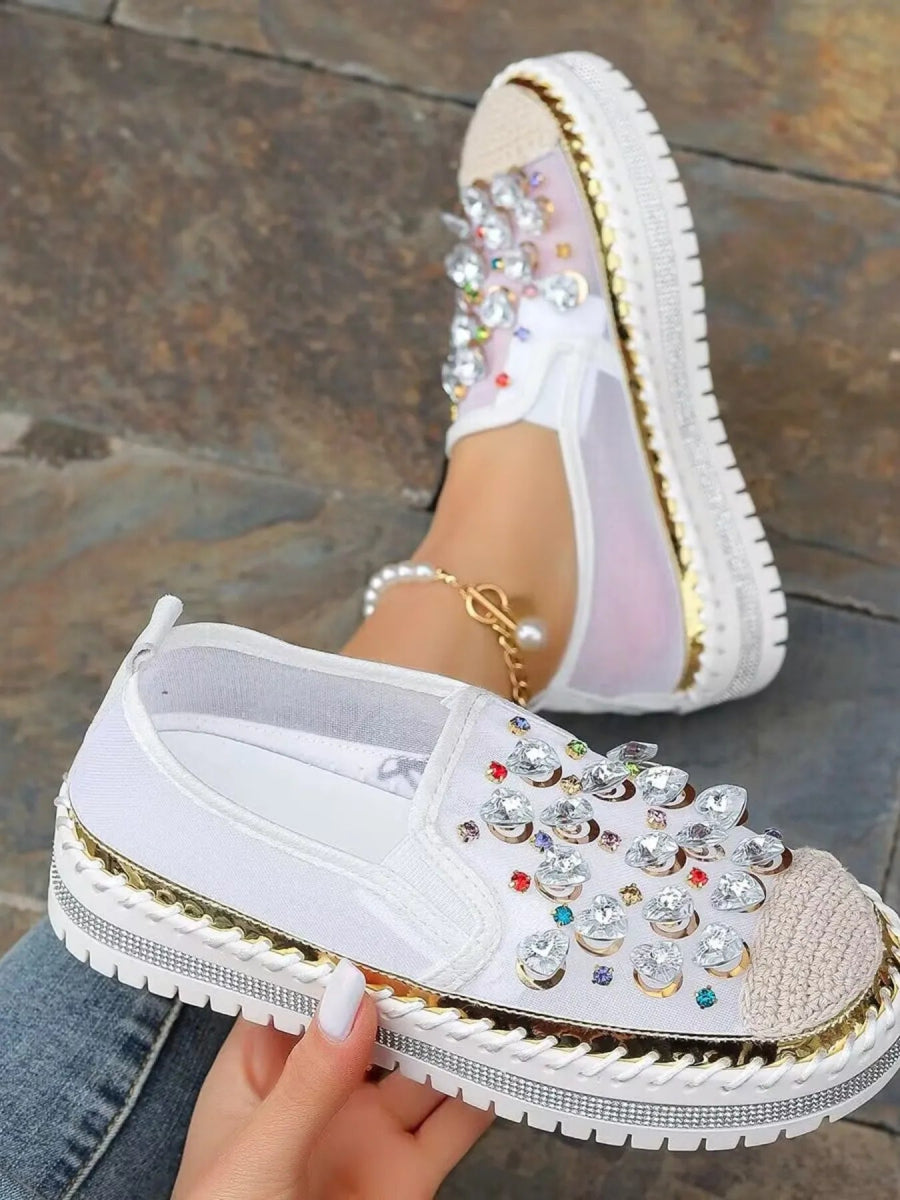 Rhinestone Embellished Platform Loafers - Deb Shops
