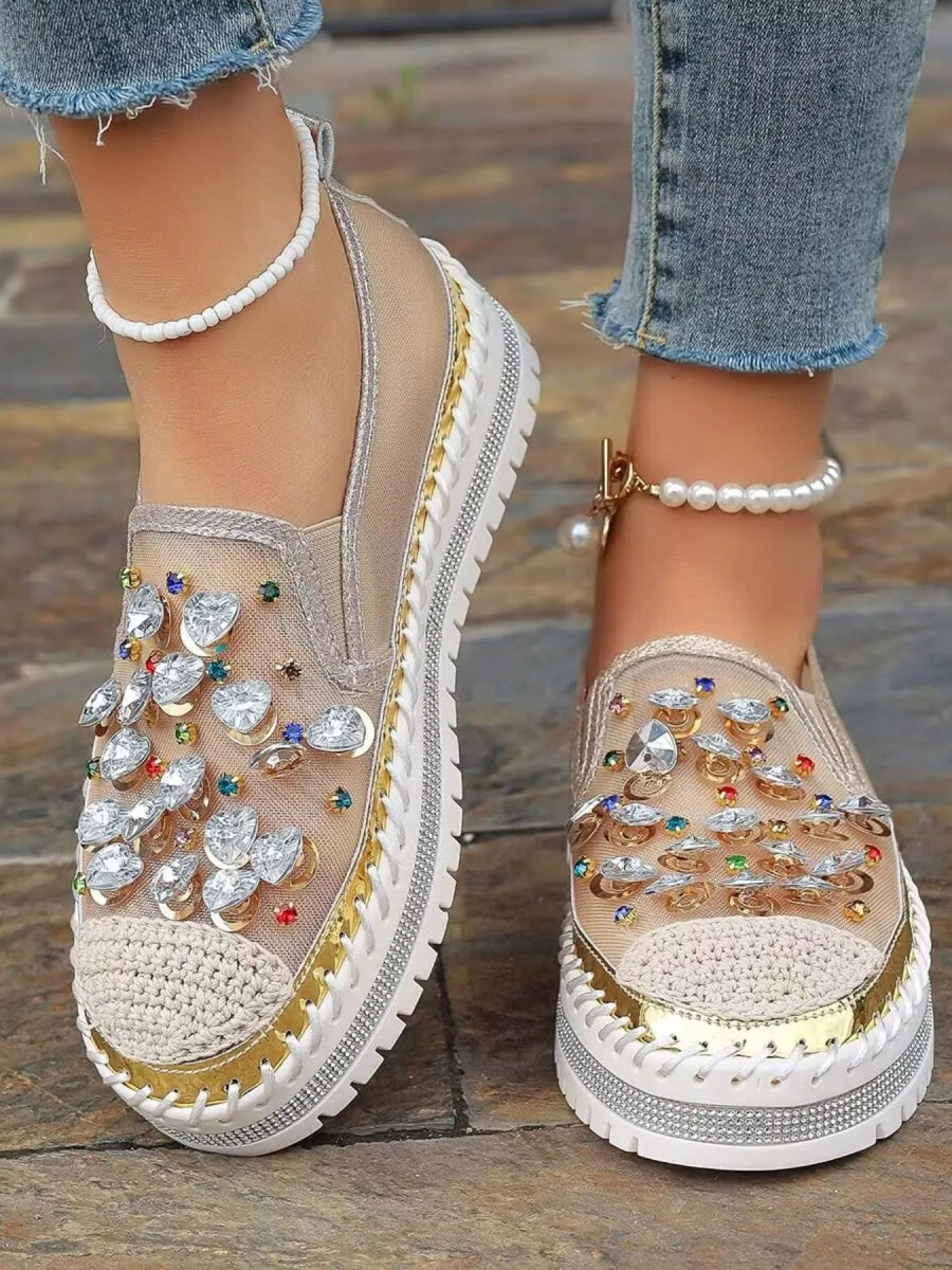Rhinestone Embellished Platform Loafers - Deb Shops
